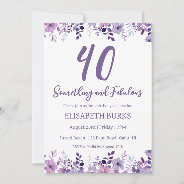 modern floral 40th birthday invitations (Front)