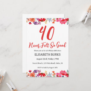 modern floral 40th birthday invitations