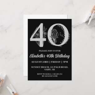 modern floral 40th birthday invitations