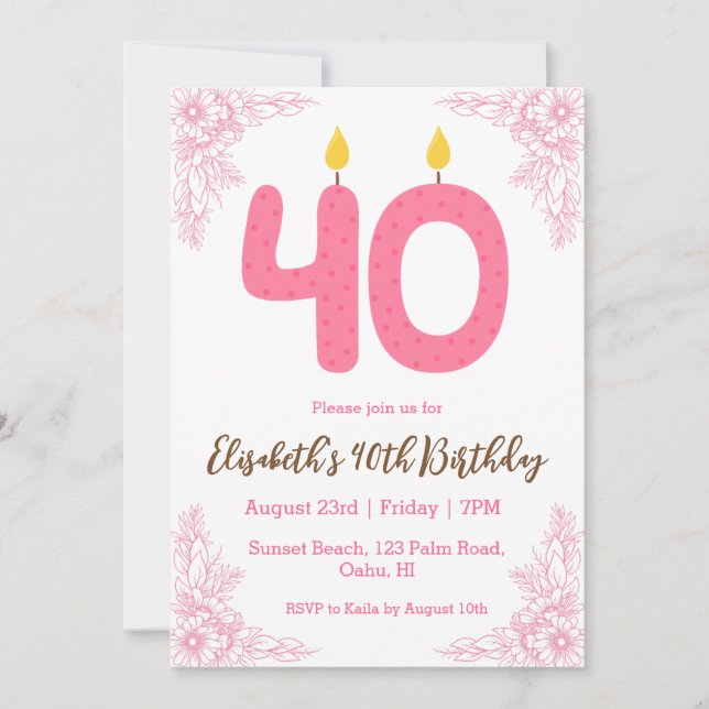 modern floral 40th birthday invitations (Front)