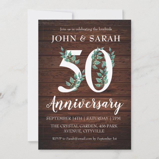 modern floral 50th anniversary party invitations (Front)