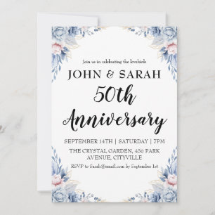 modern floral 50th anniversary party invitations