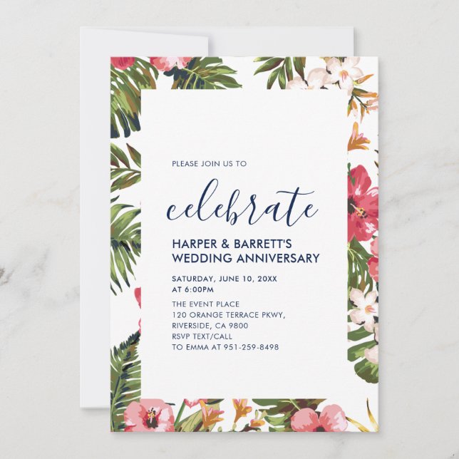 Modern Floral 50th Wedding Anniversary Party Invitation (Front)
