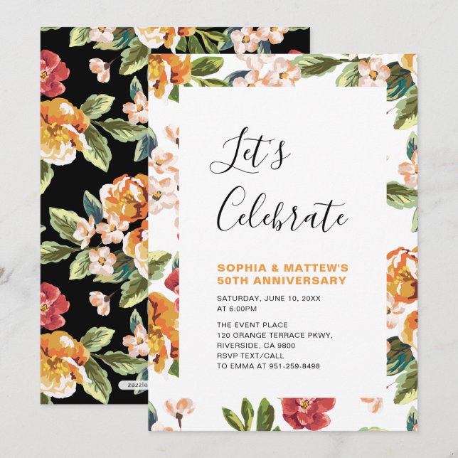 Modern Floral 50th Wedding Anniversary Party Invitation (Front/Back)