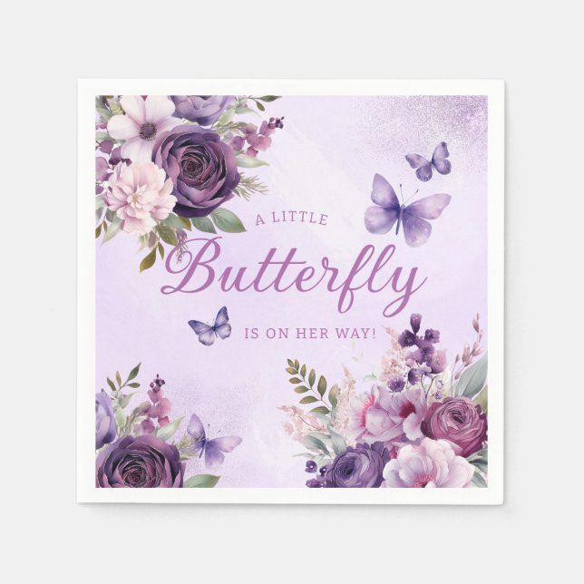Modern Floral A little Butterfly Girl Baby Shower Napkin (Front)