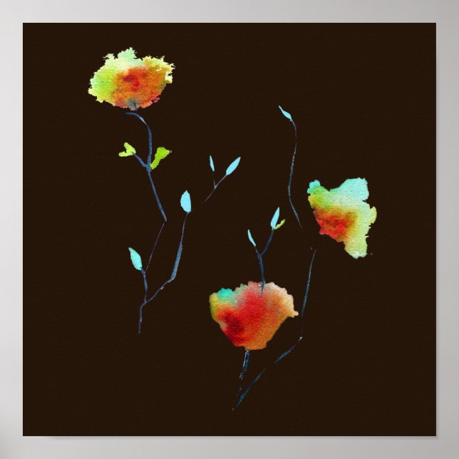 Modern Floral Abstract art flower watercolor Poster (Front)