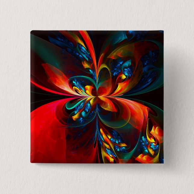Modern Floral Abstract Art Orange Blue Pattern #14 15 Cm Square Badge (Front)