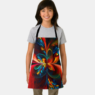 Modern Floral Abstract Art Orange Blue Pattern #14 Apron