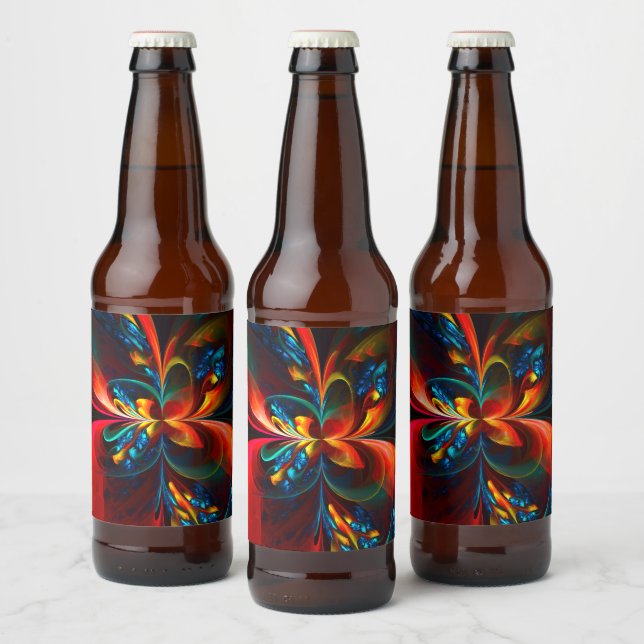 Modern Floral Abstract Art Orange Blue Pattern #14 Beer Bottle Label (Bottles)