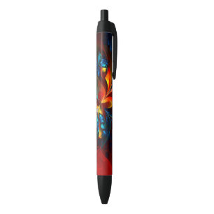 Modern Floral Abstract Art Orange Blue Pattern #14 Black Ink Pen