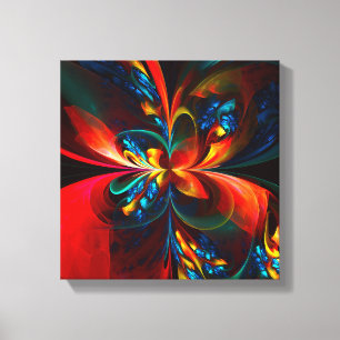 Modern Floral Abstract Art Orange Blue Pattern #14 Canvas Print