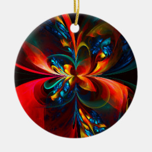 Modern Floral Abstract Art Orange Blue Pattern #14 Ceramic Tree Decoration