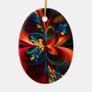 Modern Floral Abstract Art Orange Blue Pattern #14 Ceramic Tree Decoration