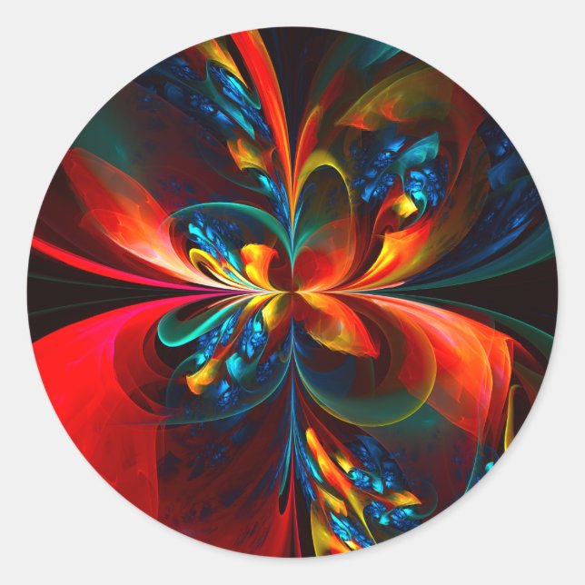 Modern Floral Abstract Art Orange Blue Pattern #14 Classic Round Sticker (Front)