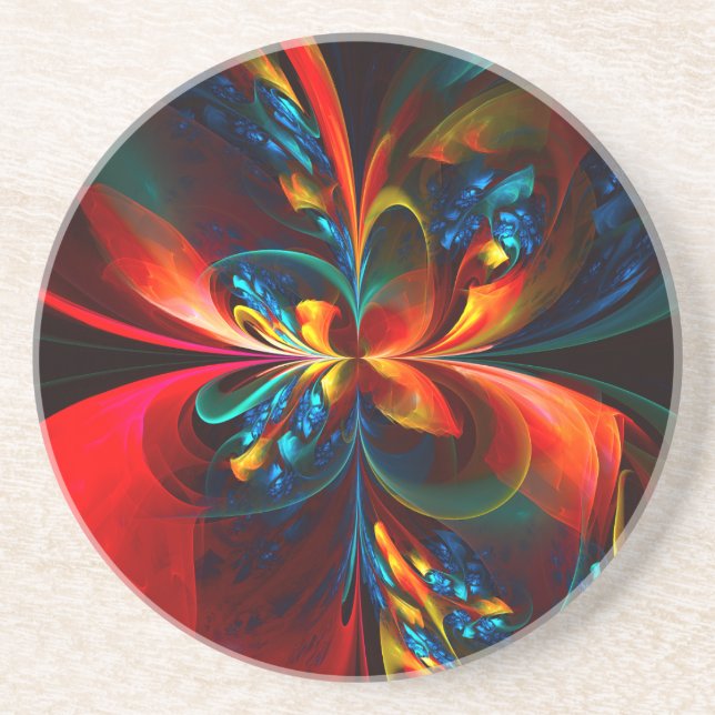 Modern Floral Abstract Art Orange Blue Pattern #14 Coaster (Front)