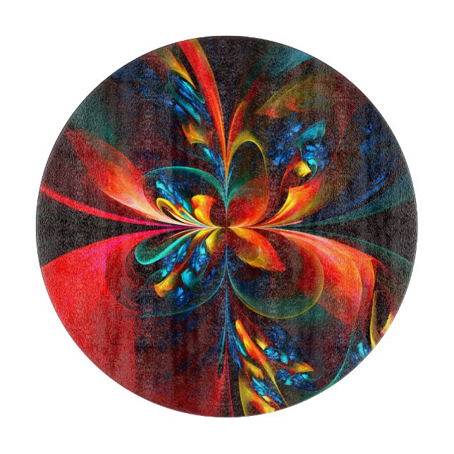 Modern Floral Abstract Art Orange Blue Pattern #14 Cutting Board (Front)