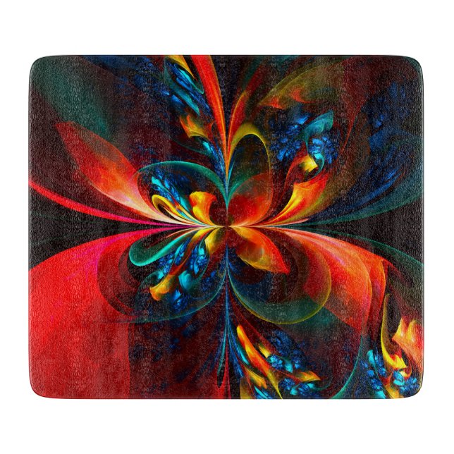 Modern Floral Abstract Art Orange Blue Pattern #14 Cutting Board (Front)