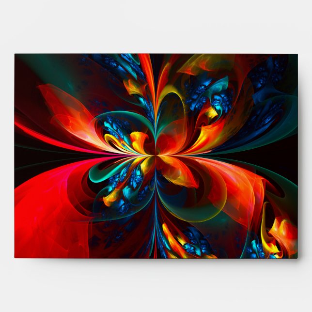 Modern Floral Abstract Art Orange Blue Pattern #14 Envelope (Front)