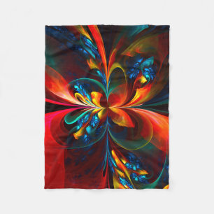Modern Floral Abstract Art Orange Blue Pattern #14 Fleece Blanket