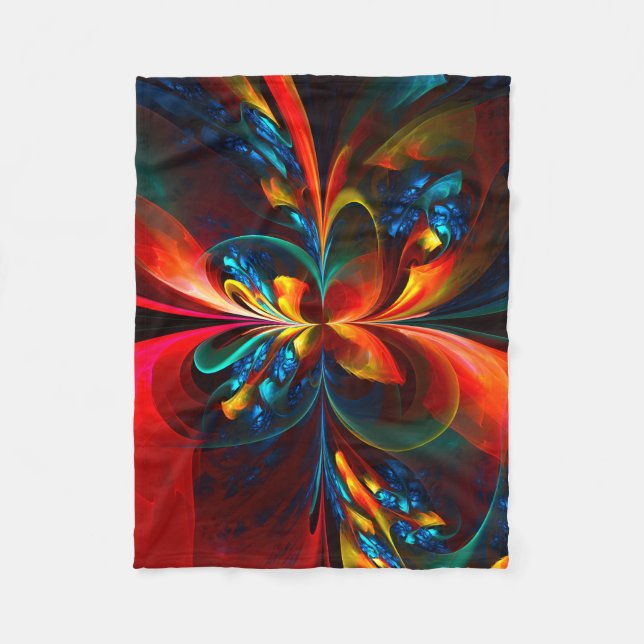 Modern Floral Abstract Art Orange Blue Pattern #14 Fleece Blanket (Front)