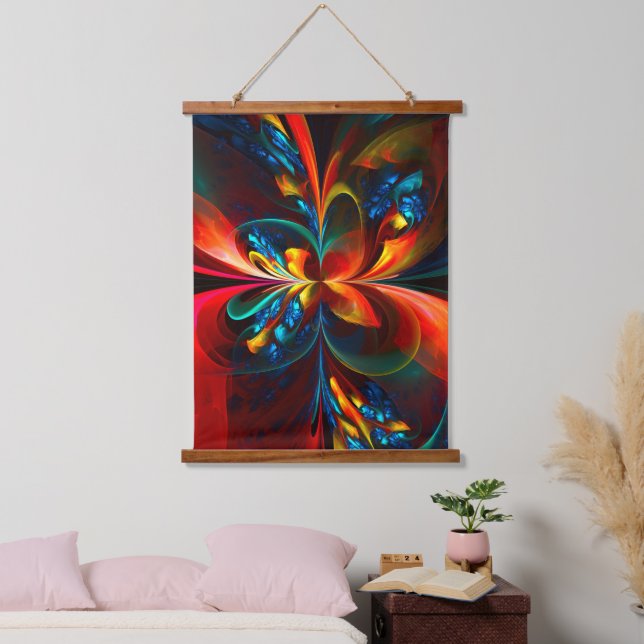 Modern Floral Abstract Art Orange Blue Pattern #14 Hanging Tapestry (Bedroom)