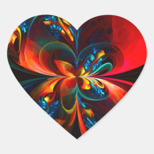 Modern Floral Abstract Art Orange Blue Pattern #14 Heart Sticker