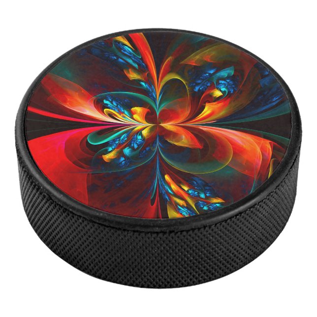 Modern Floral Abstract Art Orange Blue Pattern #14 Hockey Puck (3/4)