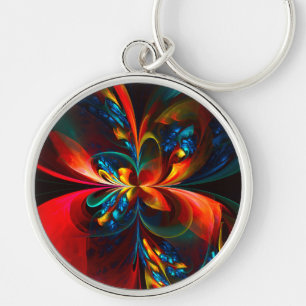 Modern Floral Abstract Art Orange Blue Pattern #14 Key Ring