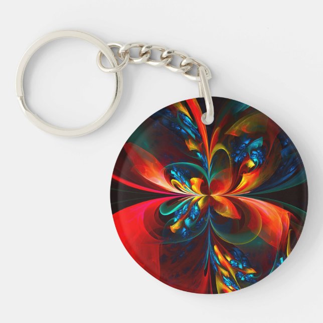 Modern Floral Abstract Art Orange Blue Pattern #14 Key Ring (Front)