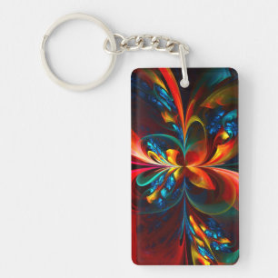 Modern Floral Abstract Art Orange Blue Pattern #14 Key Ring