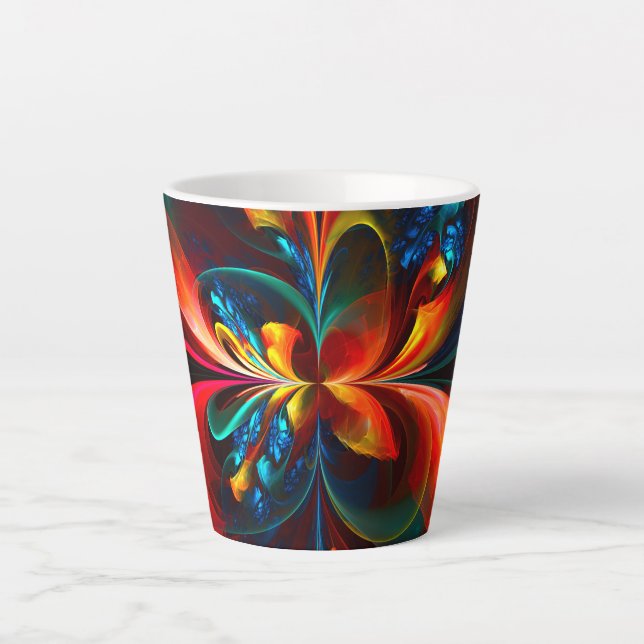 Modern Floral Abstract Art Orange Blue Pattern #14 Latte Mug (Front)