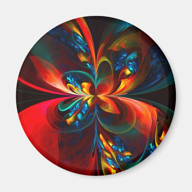 Modern Floral Abstract Art Orange Blue Pattern #14 Magnet (Front)