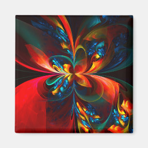 Modern Floral Abstract Art Orange Blue Pattern #14 Magnet