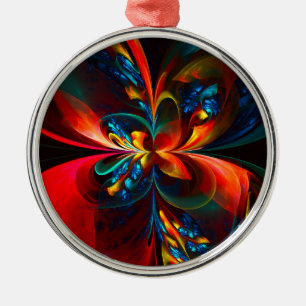 Modern Floral Abstract Art Orange Blue Pattern #14 Metal Tree Decoration