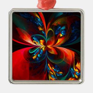 Modern Floral Abstract Art Orange Blue Pattern #14 Metal Tree Decoration