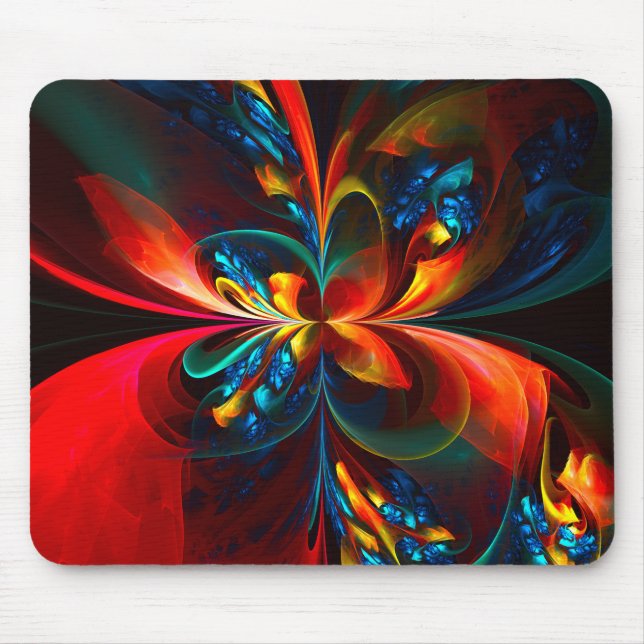 Modern Floral Abstract Art Orange Blue Pattern #14 Mouse Mat (Front)