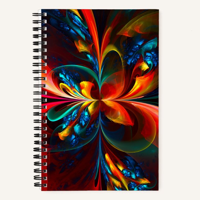Modern Floral Abstract Art Orange Blue Pattern #14 Notebook (Front)