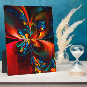 Modern Floral Abstract Art Orange Blue Pattern #14 Plaque