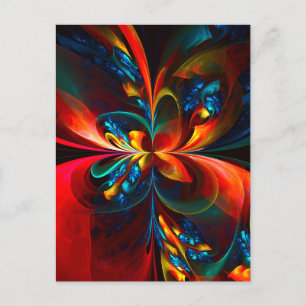 Modern Floral Abstract Art Orange Blue Pattern #14 Postcard