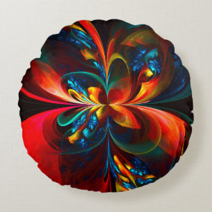 Modern Floral Abstract Art Orange Blue Pattern #14 Round Cushion