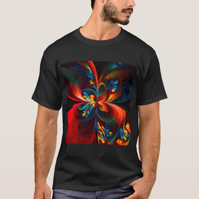 Modern Floral Abstract Art Orange Blue Pattern #14 T-Shirt (Front)