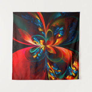 Modern Floral Abstract Art Orange Blue Pattern #14 Tapestry