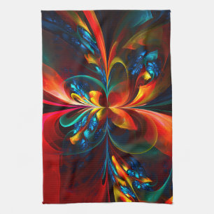 Modern Floral Abstract Art Orange Blue Pattern #14 Tea Towel