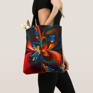 Modern Floral Abstract Art Orange Blue Pattern #14 Tote Bag