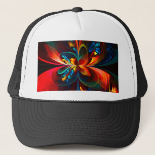 Modern Floral Abstract Art Orange Blue Pattern #14 Trucker Hat