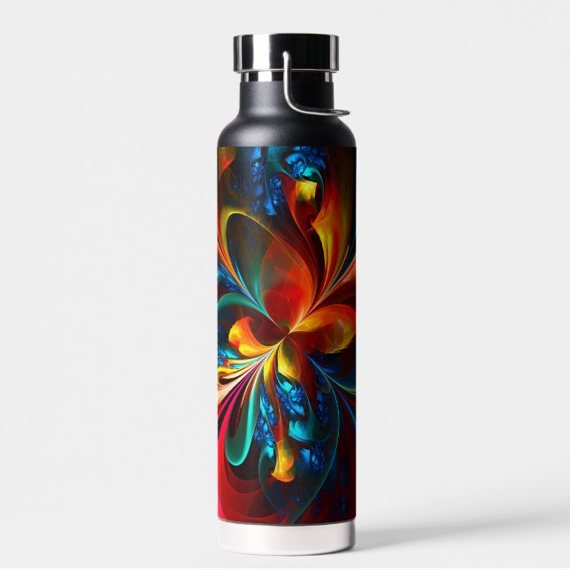 Modern Floral Abstract Art Orange Blue Pattern #14 Water Bottle (Left)