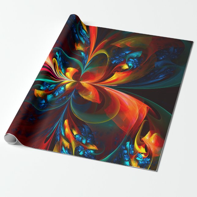 Modern Floral Abstract Art Orange Blue Pattern #14 Wrapping Paper (Unrolled)