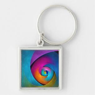 Modern Floral Abstract Art Pink Blue Pattern #17 Key Ring