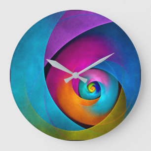 Modern Floral Abstract Art Pink Blue Pattern #17 Large Clock