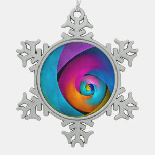 Modern Floral Abstract Art Pink Blue Pattern #17 Snowflake Pewter Christmas Ornament
